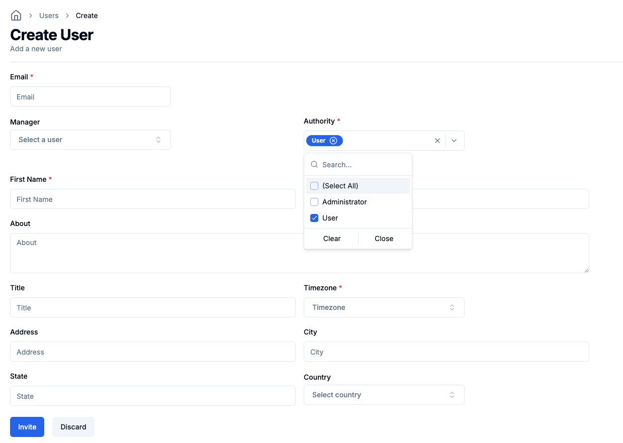 Invite User Screen